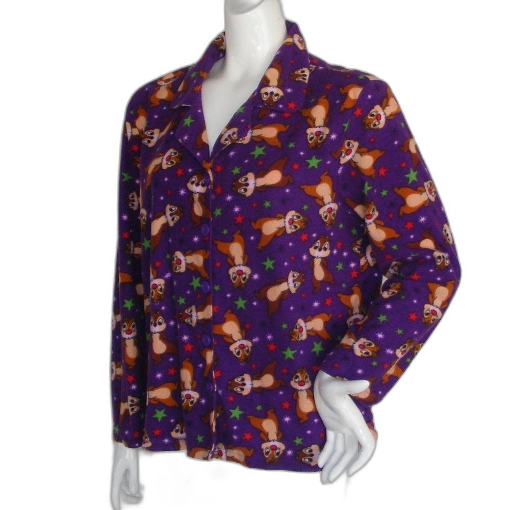 Disney CHIP & DALE Pajama Top, L, Purple, Chipmunks all over, Long sleeves - Picture 5 of 12